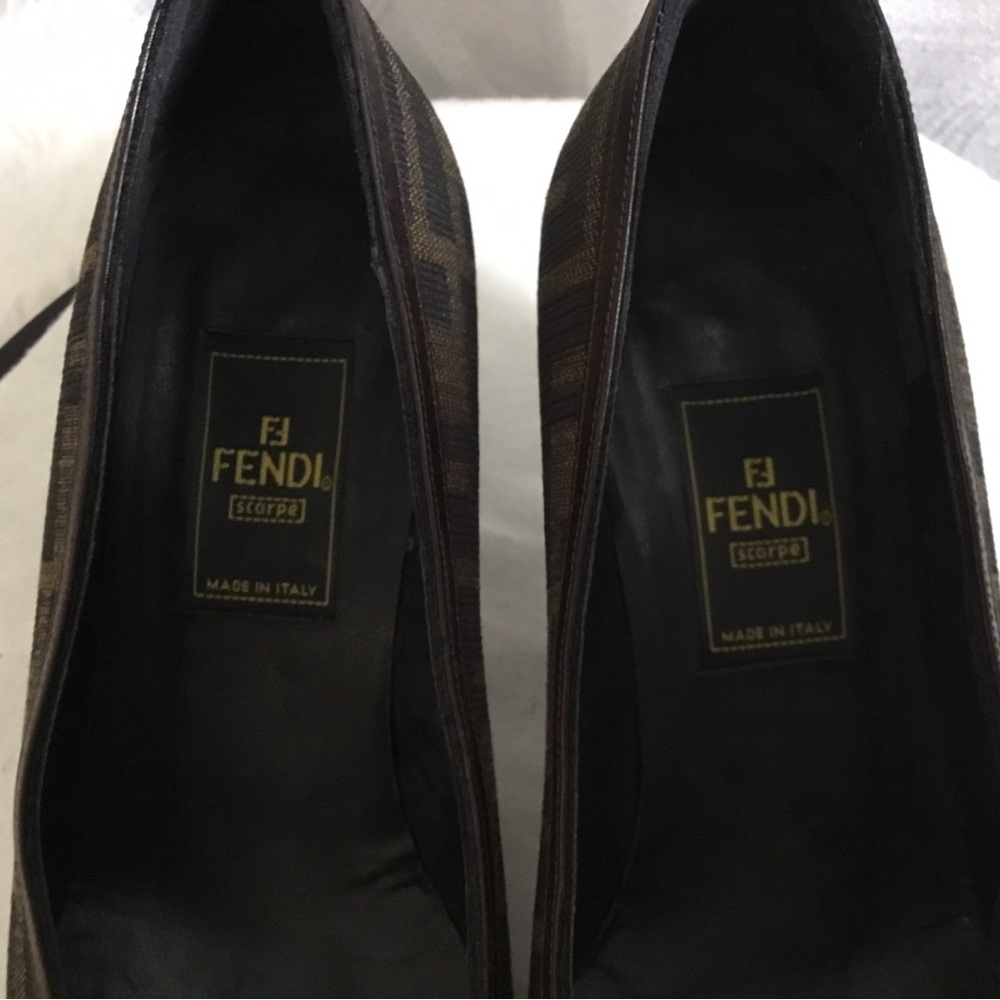 Fendi Brown FF Logo Square-Toe Slip-On Heels - Picture 6 of 15